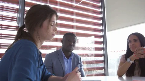 Diverse employees exchanging the information about the project in a meeting Stock Footage 73862293