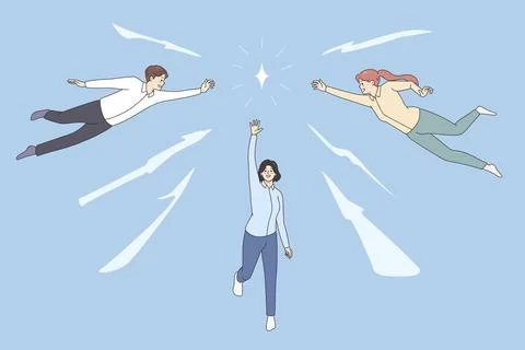 Diverse employees strive to reach control diamond, achieve career goals or aims. Ilustración de archivo