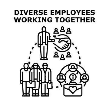 Diverse employees working together supporting team collaboration Stock Illustration