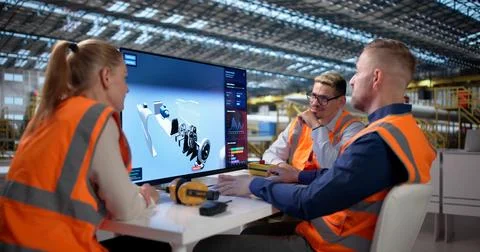 Diverse Engineering Team Collaborates On Detailed 3D Product Design Together. Stock Photos