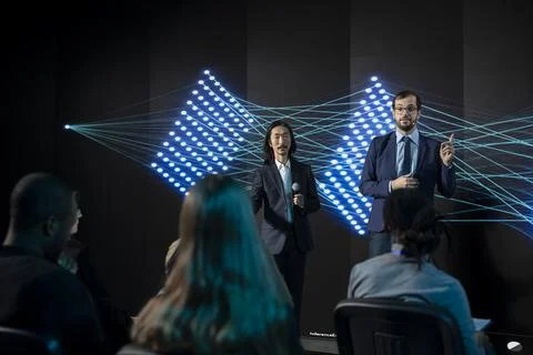Diverse engineers team presenting new LLM development ideas and prompt Stock Photos