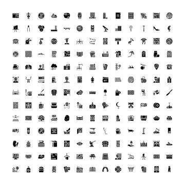 Diverse everyday item and activity glyph icons collection Illustrazione stock