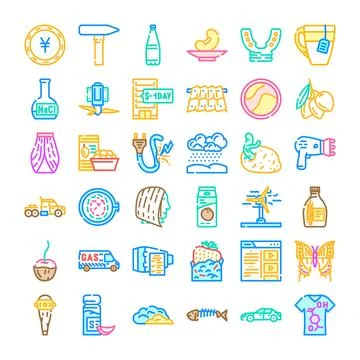 Diverse everyday item and concept outline icons collection Stockillustratie
