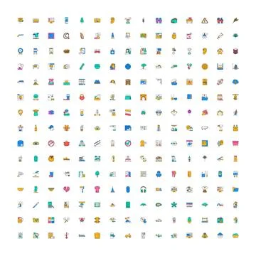 Diverse everyday objects and abstract concepts icon collection Stock Illustration
