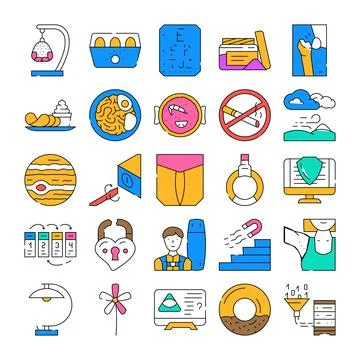 Diverse everyday objects and abstract concepts icon set Stock Illustration