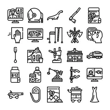 Diverse everyday objects and abstract concepts icon collection Stock Illustration