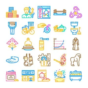 Diverse everyday objects and concepts icon set Stock Illustration