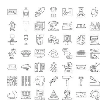 Diverse everyday objects line icons collection in vector style Illustrazione stock