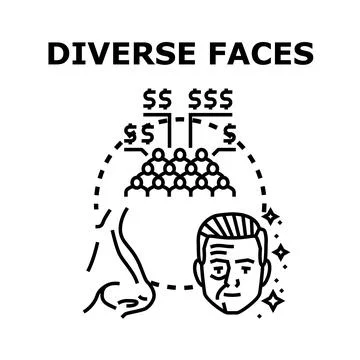 Diverse faces concept for individual and collective identity Stock Illustration