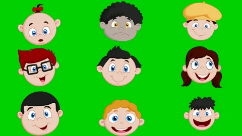 Diverse faces on green screen featuring nerd glasses grandpa old grey cap hat Stock Footage 334704070