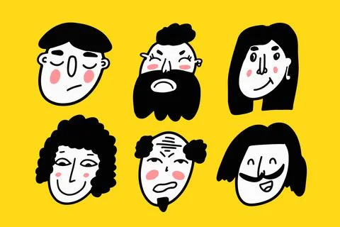 Diverse faces of people set. Human Avatars Collection. Stock Illustration