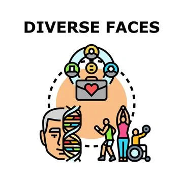 Diverse faces representing equality, inclusion, and community unity Stock Illustration