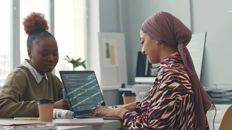 Diverse Female Programmers Working in Office Stock Footage 241265705