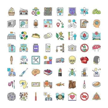 Diverse filled line icon set collection vector 스톡 일러스트