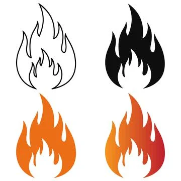 Diverse Fire Flames Illustrations Set Symbolizing Energy Passion and Transf.. Stock Illustration