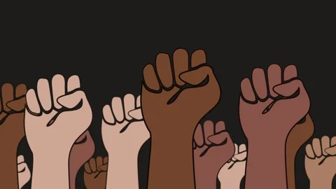 Diverse fists raised in protest or unity animation against black background.. Stock Footage 337817548
