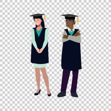 Diverse Flat Illustration of Two Smiling University Graduates Иллюстрация