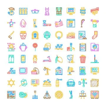 Diverse flat line icon collection representing various concepts 스톡 일러스트