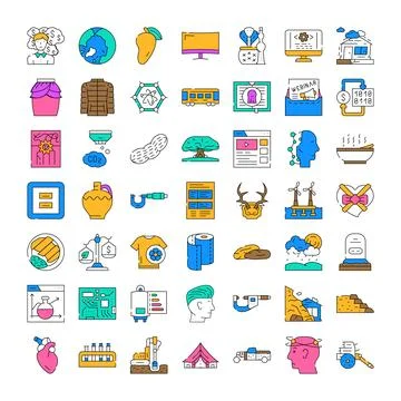 Diverse flat line icon collection illustrating concepts イラスト素材