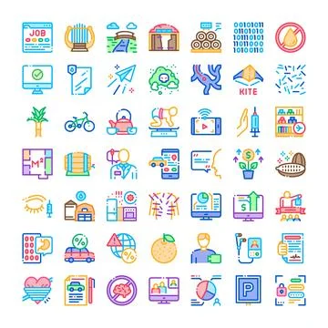 Diverse flat line icon set collecting business concepts Stock Illustration