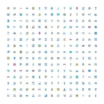 Diverse flat line icon set illustrating lifestyle activities Stock Illustration