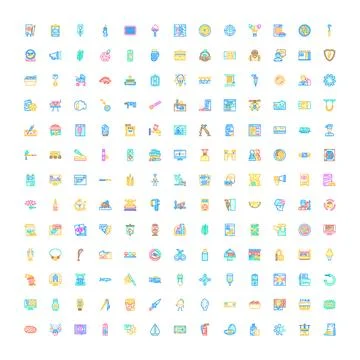 Diverse flat line icon set exploring various concepts Stock Illustration