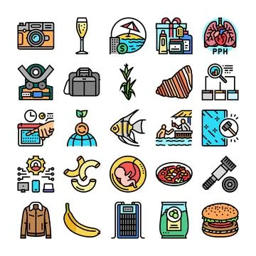 Diverse flat line icon set for various applications Stock Illustration