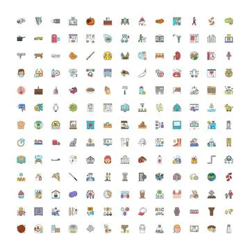 Diverse flat line icon set collection variety Illustrazione stock