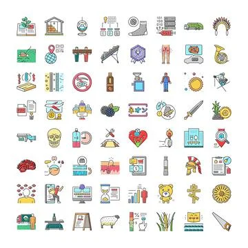 Diverse flat line icon set illustrating various concepts Illustrazione stock