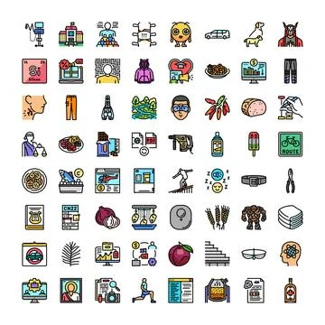 Diverse flat line icons concept collection set Stock Illustration