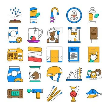 Diverse flat line icons set illustrating various concepts Illustrazione stock