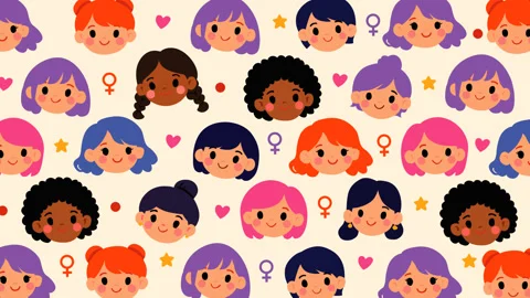 Diverse Girls Faces Pattern Celebrating Women and Inclusion Stock Footage 331959693
