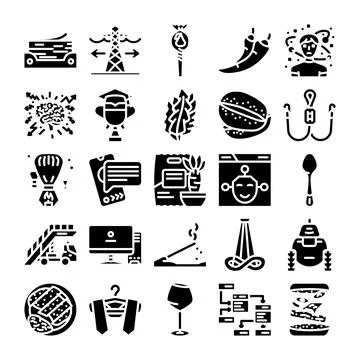 Diverse glyph collection representing modern concepts and items Stockillustratie