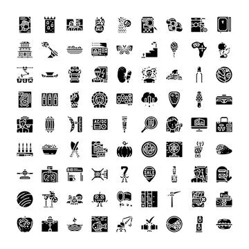 Diverse glyph collection for various concepts and objects Stock Illustration