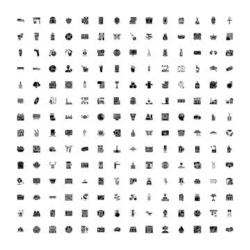 Diverse glyph collection with various design elements 스톡 일러스트