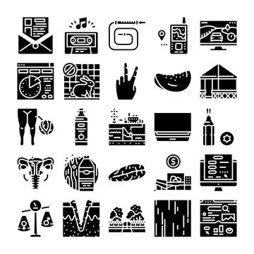 Diverse glyph collection for web and mobile interfaces Stock Illustration