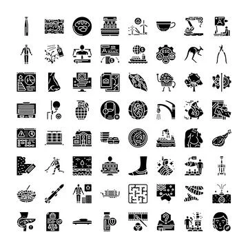 Diverse glyph icon collection representing business technology finance and .. 库存插图