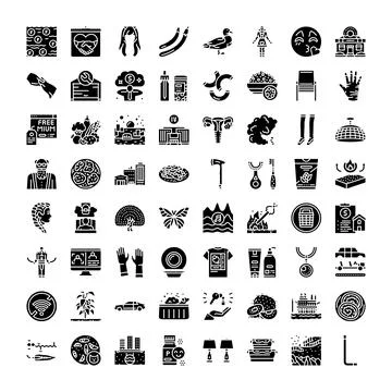 Diverse glyph icon collection for user interface design Stock Illustration