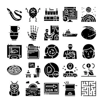Diverse glyph icon collection for web and applications 스톡 일러스트