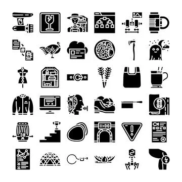 Diverse glyph icon set presenting multiple concepts Stock Illustration