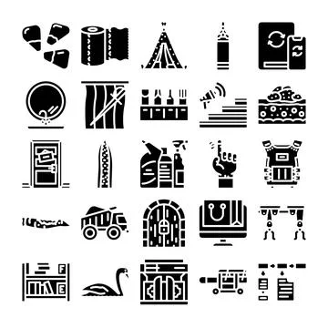 Diverse glyph icons depicting objects and concepts collection 库存插图