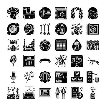 Diverse glyph icons representing technology, nature, and industry 스톡 일러스트