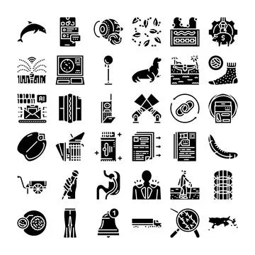 Diverse glyph icons set presenting business and animal concepts Stock Illustration