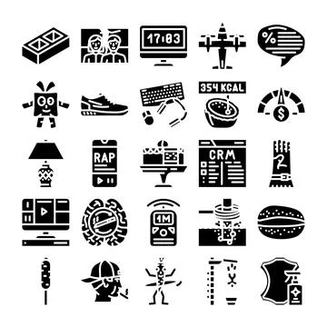 Diverse glyph icons set simple universal symbols 스톡 일러스트