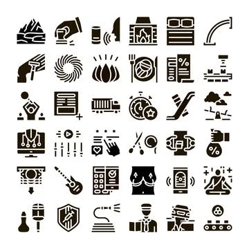 Diverse glyph solid vector icons collection set Stock Illustration
