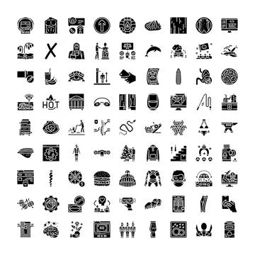 Diverse glyphs representing various objects and concepts Stock Illustration