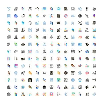 Diverse gradient style icon set illustrating various concepts Ilustração Stock