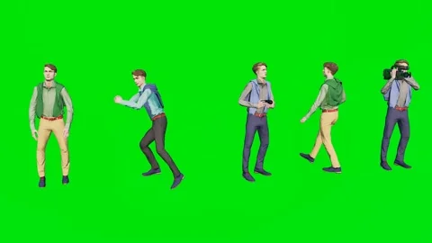 A diverse group of active young men walking and standing isolated on a solid Stock Footage 329597139