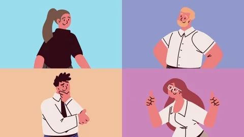 Diverse group of business people in a split screen showing various expressi.. Stock Footage 334264089