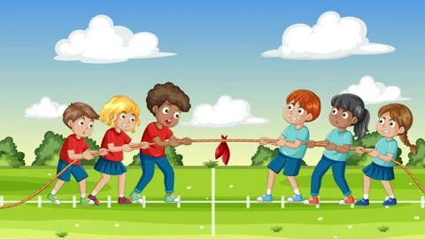 Diverse Group of Children Playing Tug of War in a Park Stock Footage 330145197